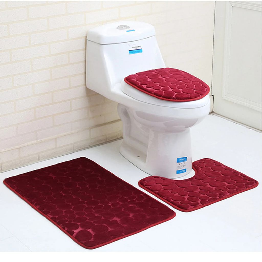 Badezimmer 3 Teiliges Set 3D Badeteppich Badteppiche weiche Toilette Duschmatte 