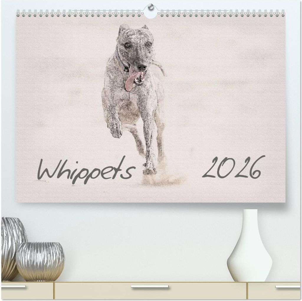 Whippet 2026 (hochwertiger Premium Wandkalender 2026 DIN A2 quer), Kunstdruck in Hochglanz