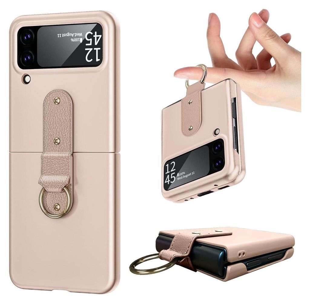 Faltbare Hülle Für Samsung Z Flip 4 Roségold Pink Mit Ring Produktbild 