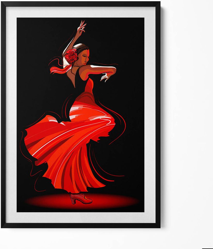 Kulturelles Phänomen Flamenco-Tänzer Musik Gesang Kostüm– Wandbild mit Rahmen – Gerahmtes Bild – Wanddekoration – 70x100 cm – Schwarz ...
