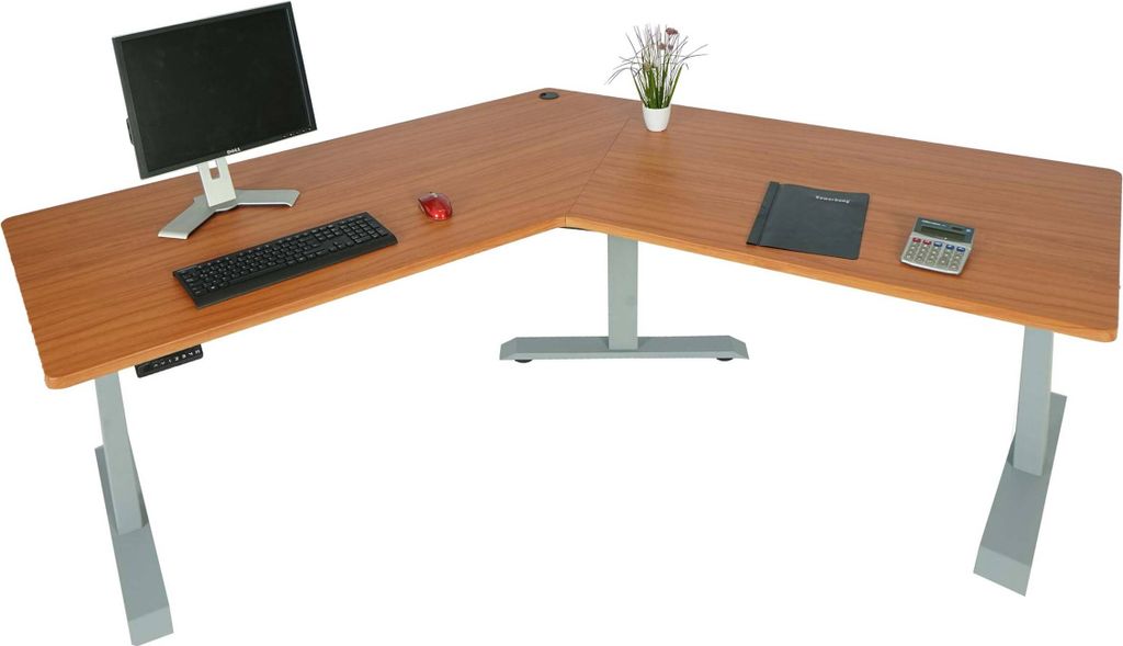Schreibtisch HWC-D40, Computertisch, 120° elektrisch höhenverstellbar natur, grau