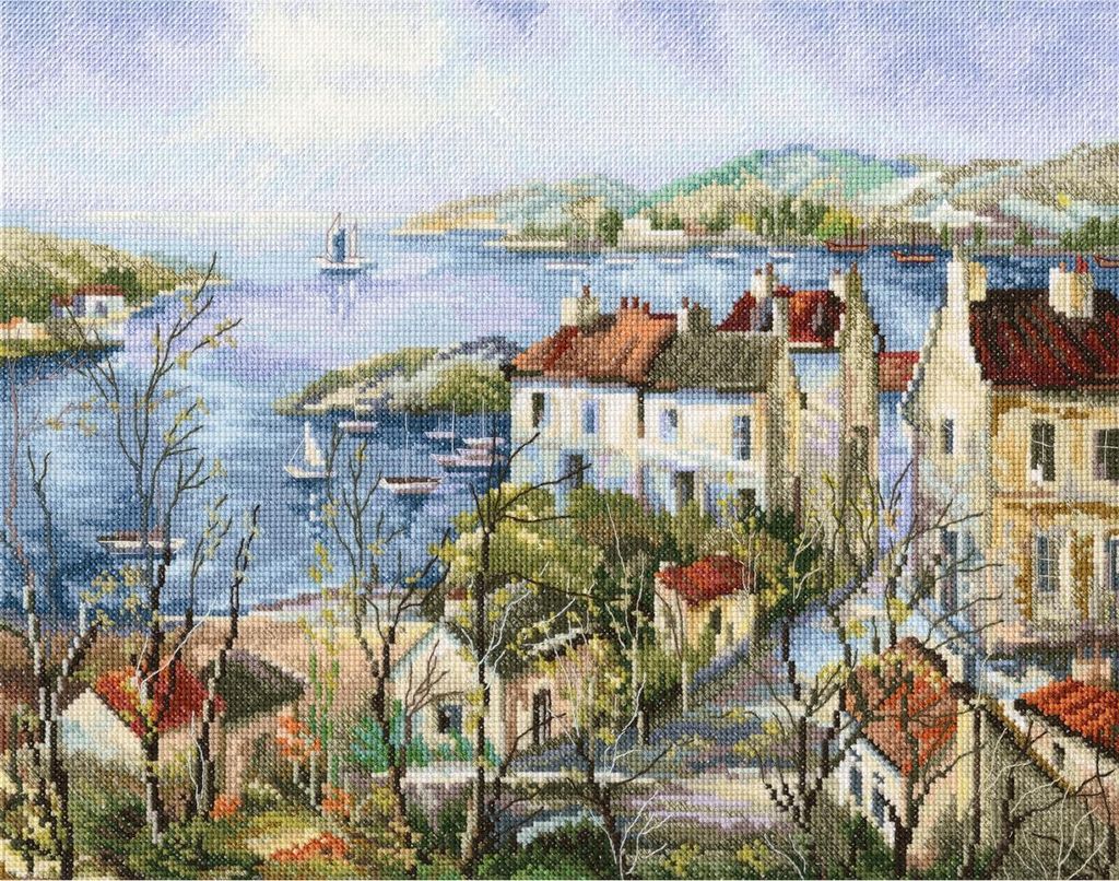 Auslaufmodel RTO Kreuzstich Set "Ruhige Stadt am Meer" M554, Zählmuster, 35,5x28,5 cm