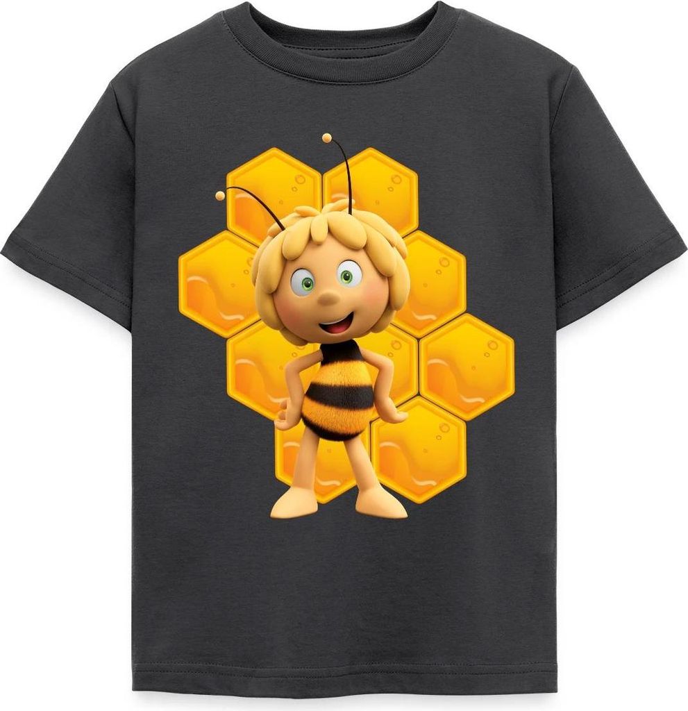 Spreadshirt Die Biene Maja 3 Maja Mit Bienenwabe Kinder T-Shirt, 110/116 (5-6 Jahre), Dunkelgrau