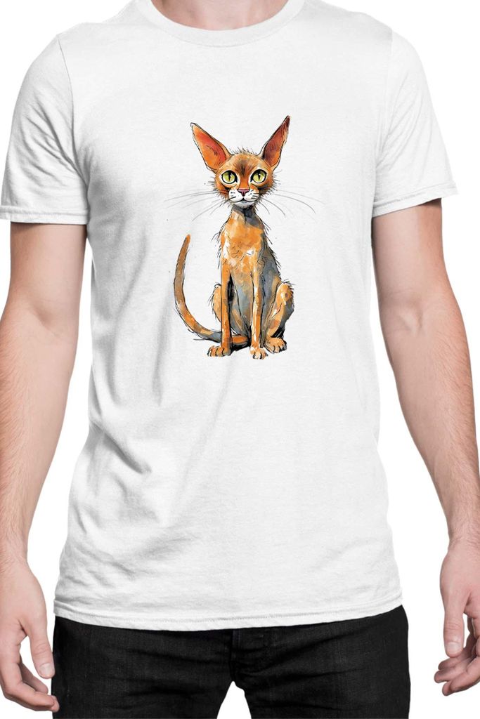 Herren T-Shirt Funny Cats Breeds Abyssinian Cat 006, Man L / Weiß