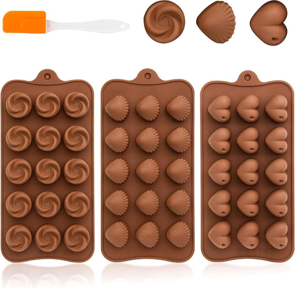 3 Stück Silikon Schokoladenform - BPA-frei - Lebensmittelechte Silikonformen - Antihaftbeschichtung zum Herstellen von Schokoladen Muffin Kuchen