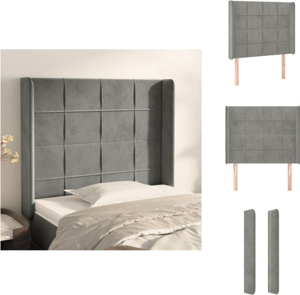 vidaXL Kopfteil mit Ohren Hellgrau 83x16x118/128 cm Samt - Kopf- & Fußenden