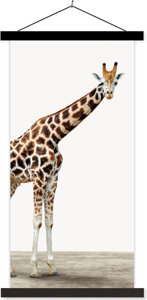 MuchoWow Textilposter Giraffe - Tiere - Weißer Hintergrund - Kinder - Junge - Mädchen 90x180 cm mit schwarzem Rahmen - Dekoration Wohnzimmer