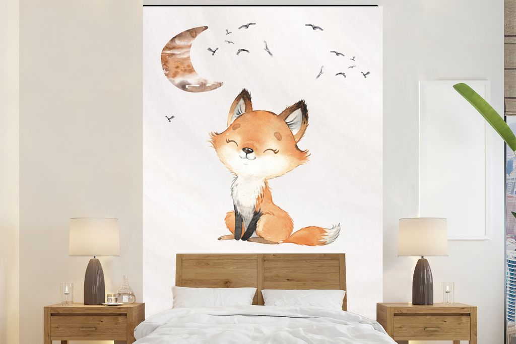 MuchoWow Fototapete für Wohnzimmer oder Schlafzimmer Wandtapete Vinyl Motivtapete Zitate - Aquarell - Stark sein - Kinder - Fuchs - Tiere - 145x...