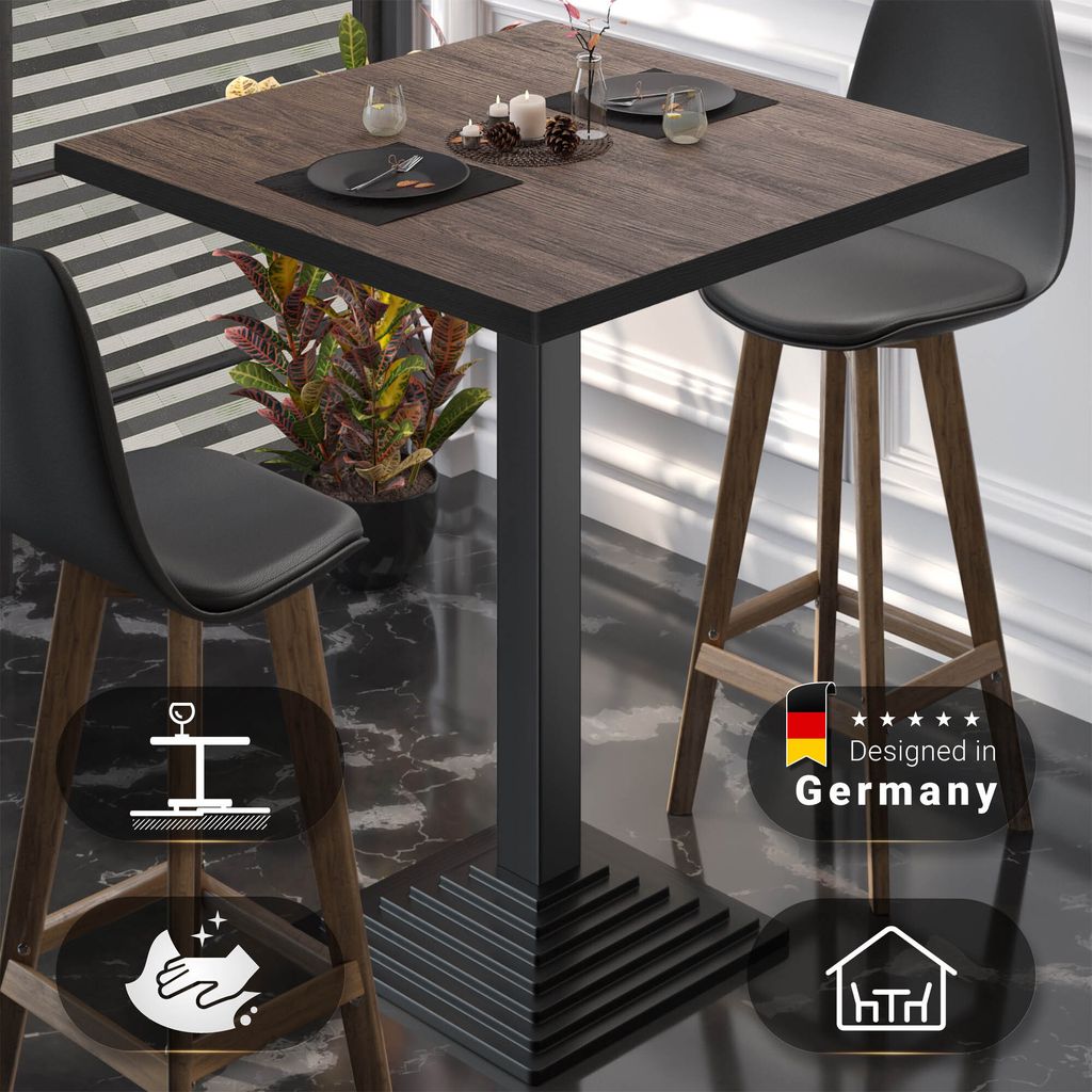 BPY | Bistro Stehtisch | 80 x 80 x 112 cm | Schwarzer Rand | Quadratisch | Light Wenge / Schwarz | Gastro Steh Tisch Restaurant