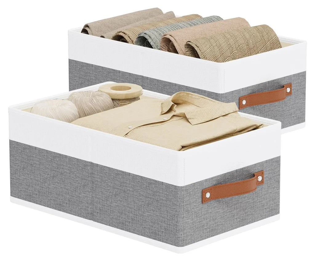 Lot de 2 paniers de rangement pliables blancs 41x25x16cm avec poignées