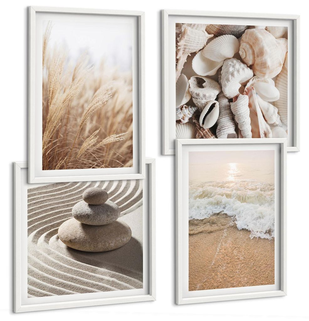 Bilder Set 4-teilig im Goldrahmen Rahmen – Wandbilder 4 Stück – gerahmte Poster für Wohnzimmer, Schlafzimmer und Flur – 50x50 cm - 40x60 cm...