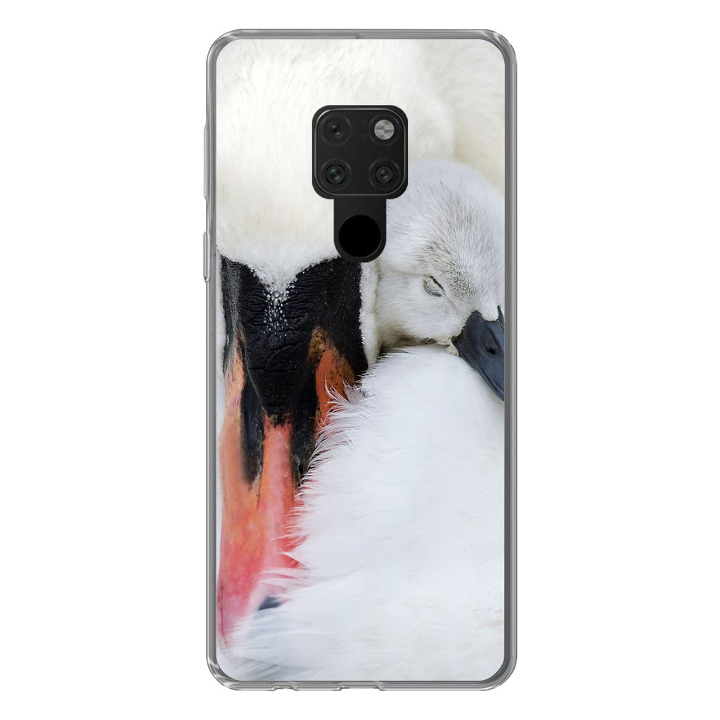 MuchoWow Handyhülle Schutzhülle Hülle für Huawei P40 Lite Nahaufnahme eines Schwans mit Jungen Silikon Softcase Handy Hülle - Handy