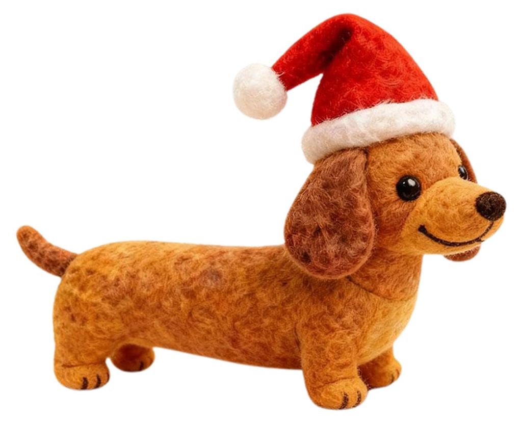 1/2 Stück handgefertigte Dackelfigur aus Filz mit Weihnachtsmannmütze, ideal als Dekoration für Zuhause, Büro oder Schreibtisch.