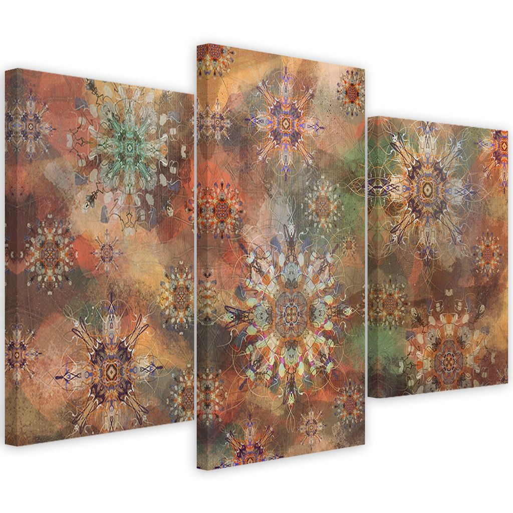 Triptychon auf leinwand sternmosaik 60x40 cm Feeby orange wandbild bereit zum aufhängen