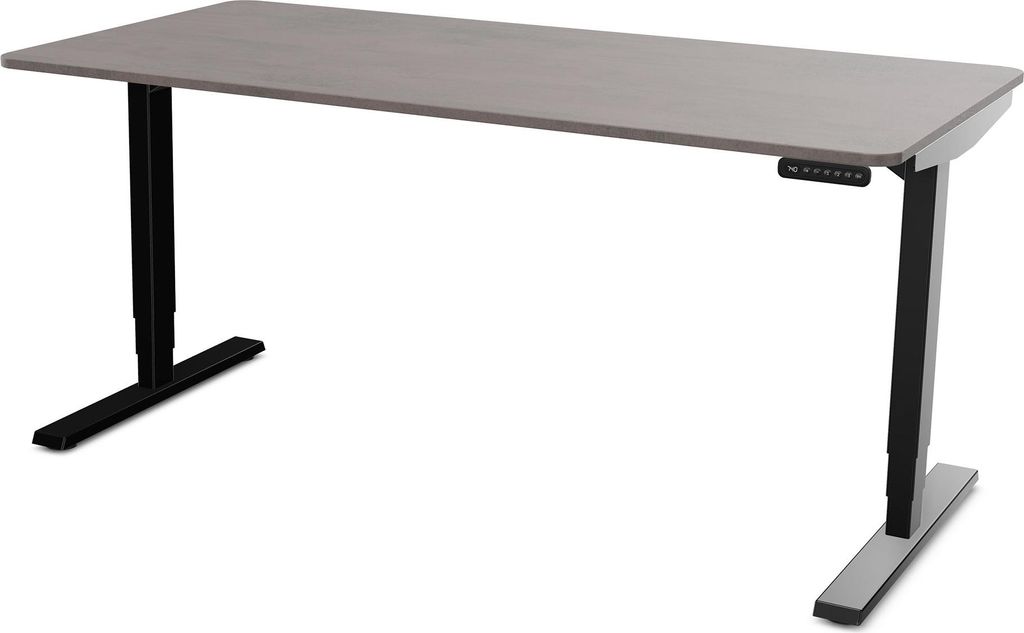 ASSMANN Elektrisch höhenverstellbarer Schreibtisch Y-Line Curved Sichtbeton Anthrazit Schwarz, 160x80cm, Memoryfunktion, 2-fach-Motorik