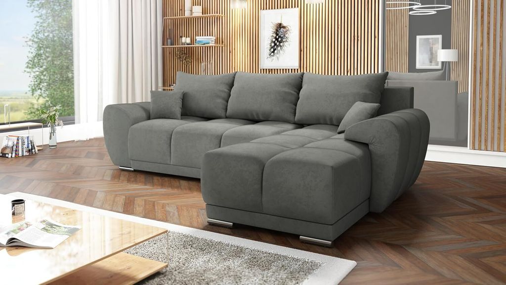 Easy Furniture Velvet Ecksofa in L-FORM Universelle Seitenauswahl 289 x 189 cm - Sofa mit Schlaffunktion - Schlafsofa mit Bettkasten - Farbe: Dunke...