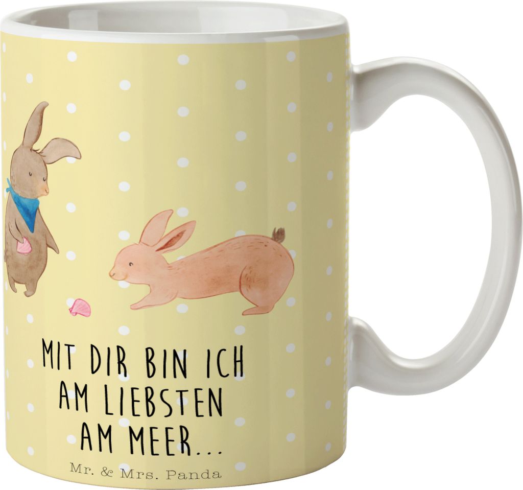 Mr. & Mrs. Panda Tasse Hasen Muschel - Gelb Pastell - Geschenk, Beste Freundin, Kaffeebecher, Kaffeetasse, Muttertag, BFF, Trinkbecher, Becher, Hen...