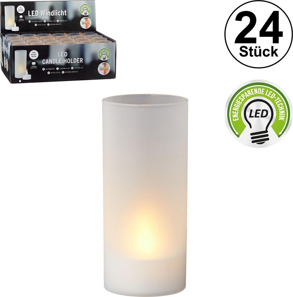 24x LED Windlicht, weiß, ca.10cm hoch, Deko, Kerze, Timer, Produktbild 