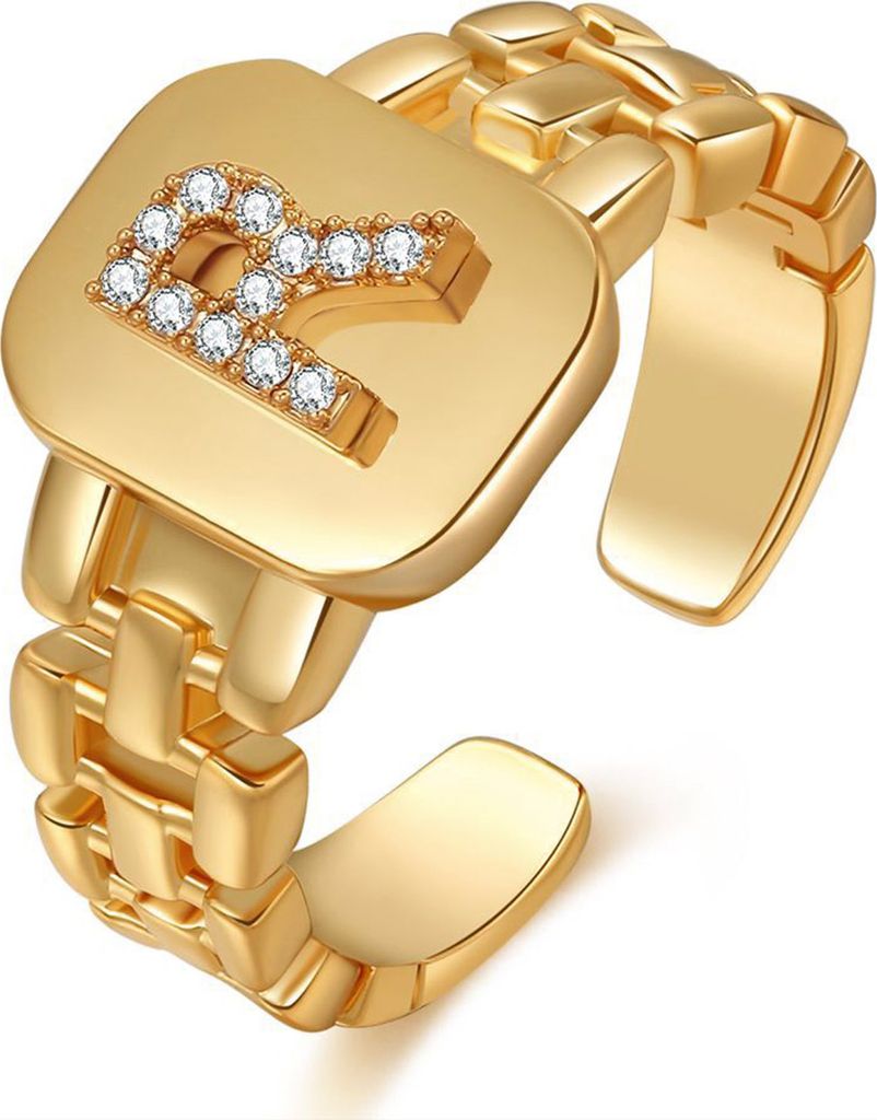 Unisex-Ring, breite Öffnung, verstellbar, Strass, 26 Buchstaben, Fingerring, Schmuckzubehör-R