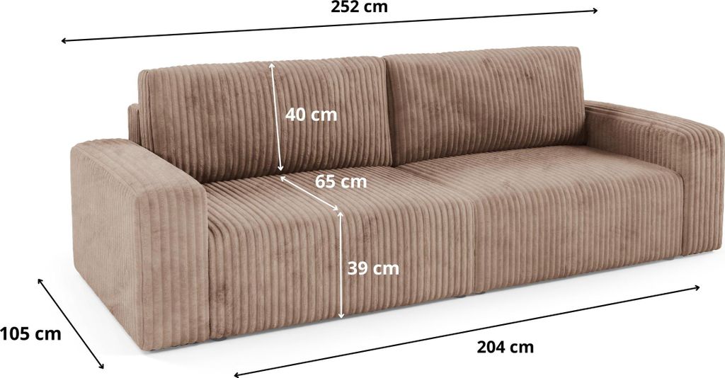 Furnisell Cord Schlafsofa Sofa mit Bettkasten 