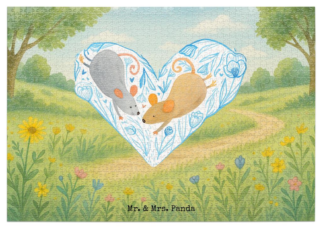 Mr. & Mrs. Panda Puzzle Mäuse Herz Design 1500 Teile - Weiß - Geschenk, 1000, Freundin, Maus, für Immer, Legespiel, 500, Liebe, Pärchen, 300