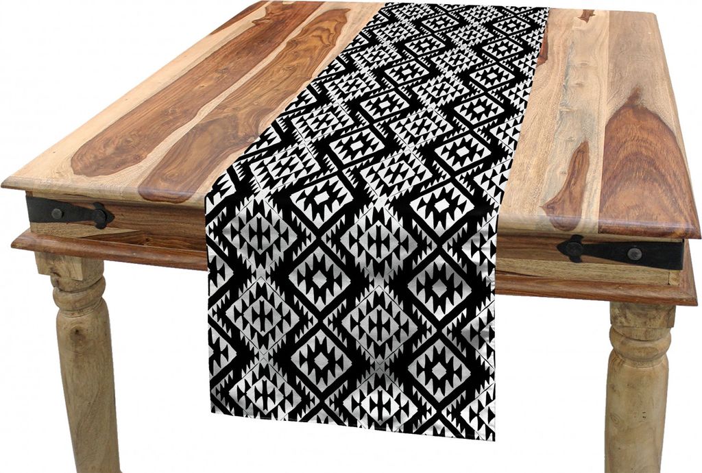 ABAKUHAUS Stammes Tischläufer, Aztec Motiv, Esszimmer Küche Rechteckiger Dekorativer Tischläufer, 40 x 300 cm, Schwarz und weiß