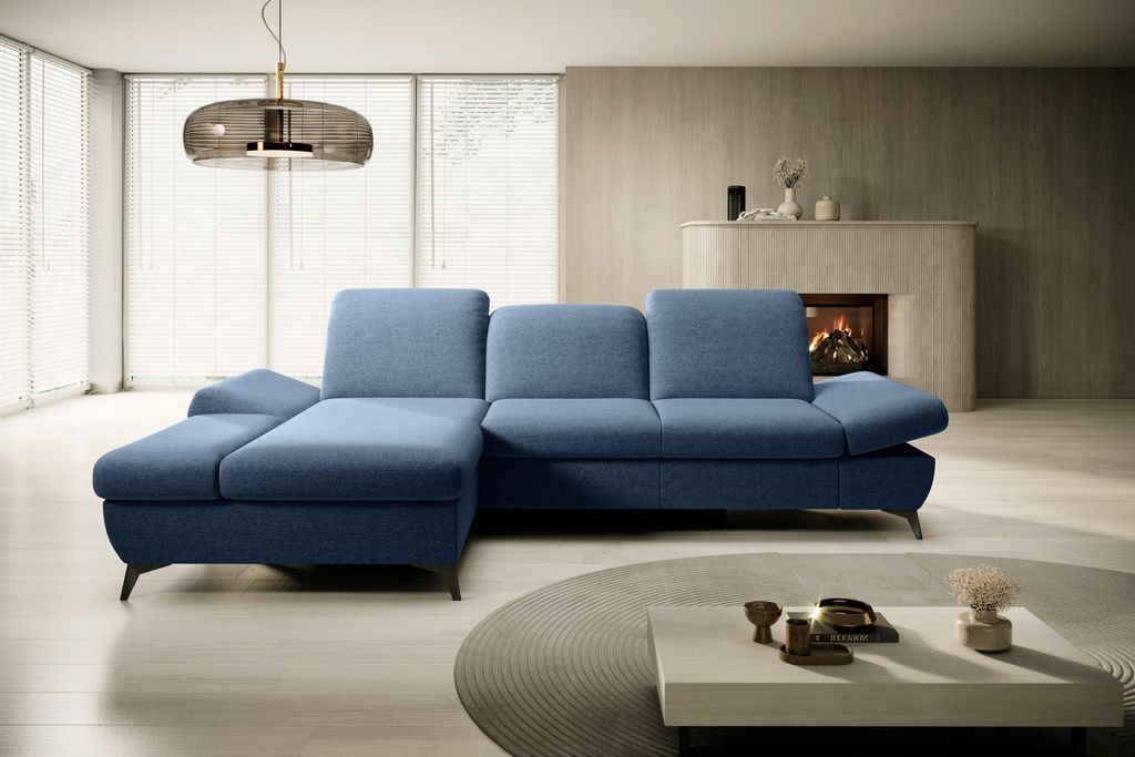 Masseno Ecksofa FELICE L-S mit Schlaffunktion L-Form, Sofa mit Bettkasten, Wohnzimmersofa, Couch, Soffa, Bettsofa, Couchgarnitur- Blau, LOFT 14