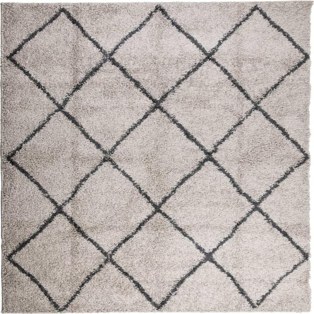 vidaXL Teppich Shaggy Hochflor Modern Beige und Anthrazit 160x160 cm