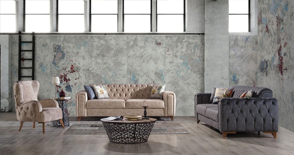 Chesterfield Sofagarnitur Couch Set Polster Möbel Set 3+3+1 Produktbild 