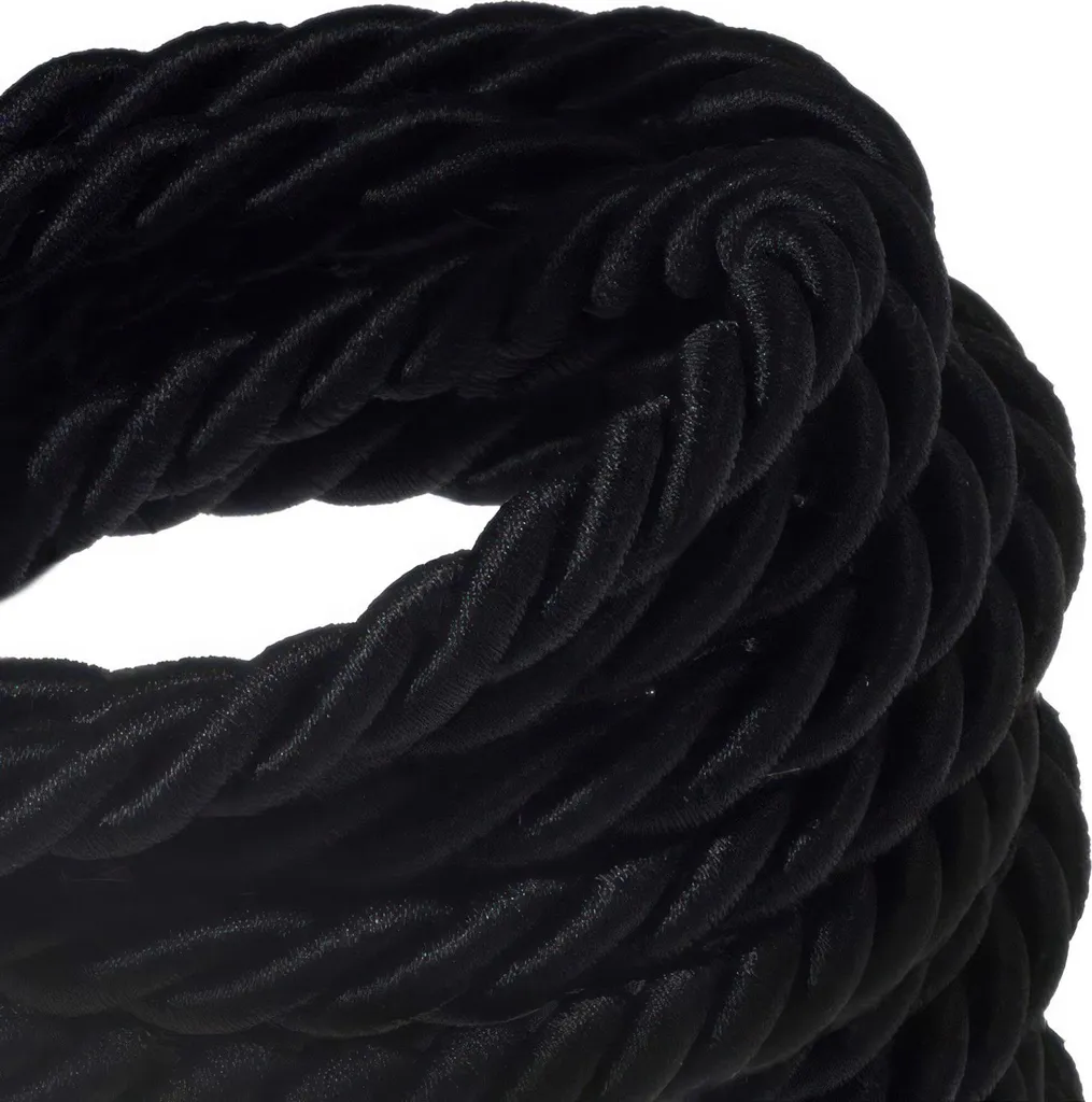 Gros Câble Électrique Tressé Effet Soie Noir Ø16mm Longueur de 20m
