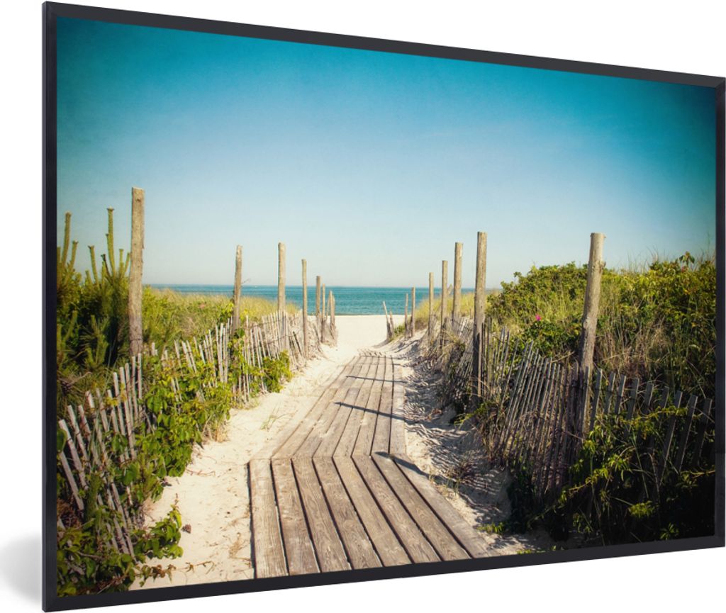 MuchoWow MuchoWow Gerahmtes Poster Meer - Holz - Sommer 60x40 cm - Poster mit zchwarzem Bilderrahmen - Printing - Wanddeko Schlafzimmer