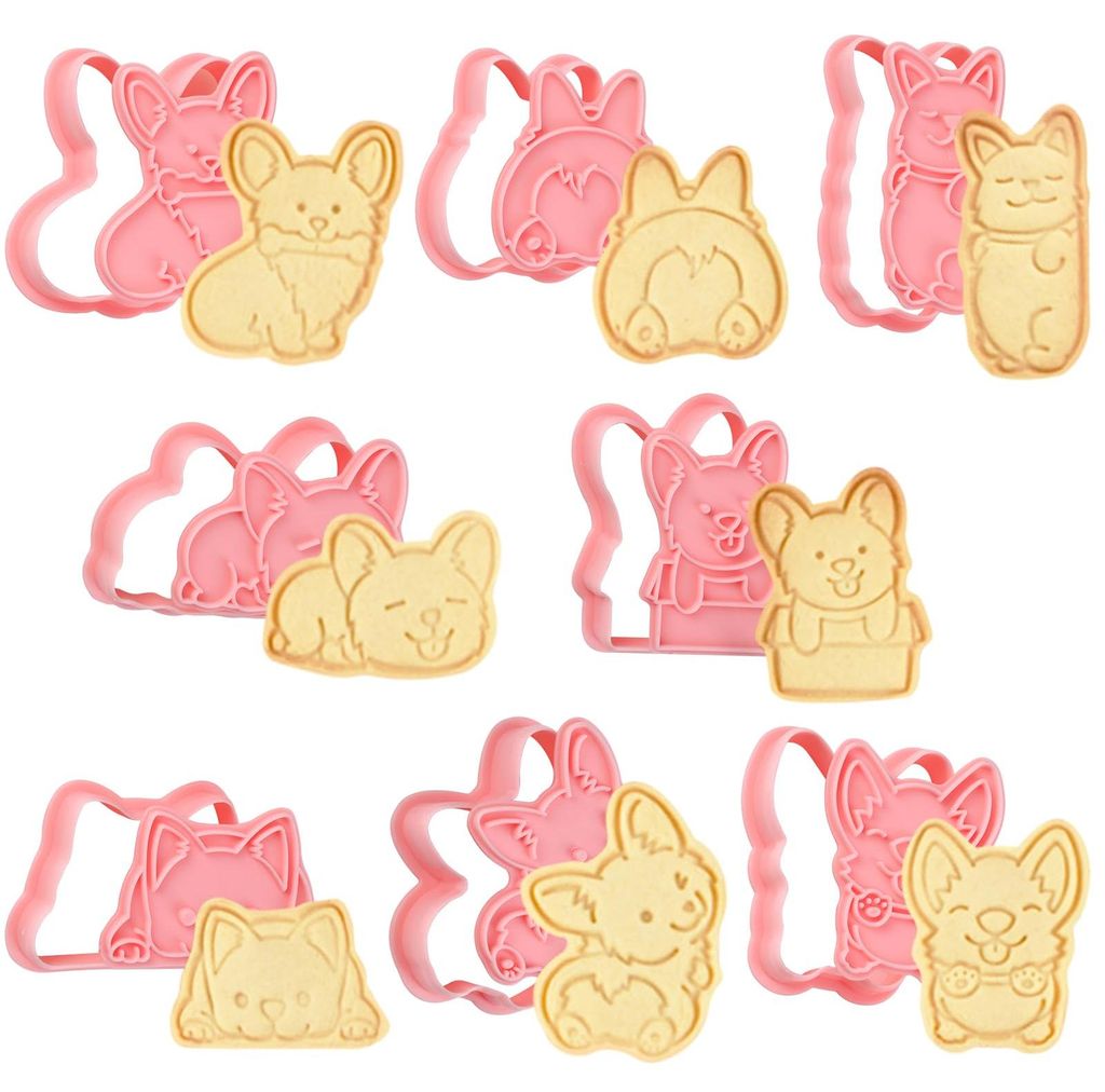 Corgi-Keksformen, 8-teiliges Hunde-Keksformen-Set für Kinder, 3D-Tier-Cartoon-Keksformen für Kekse