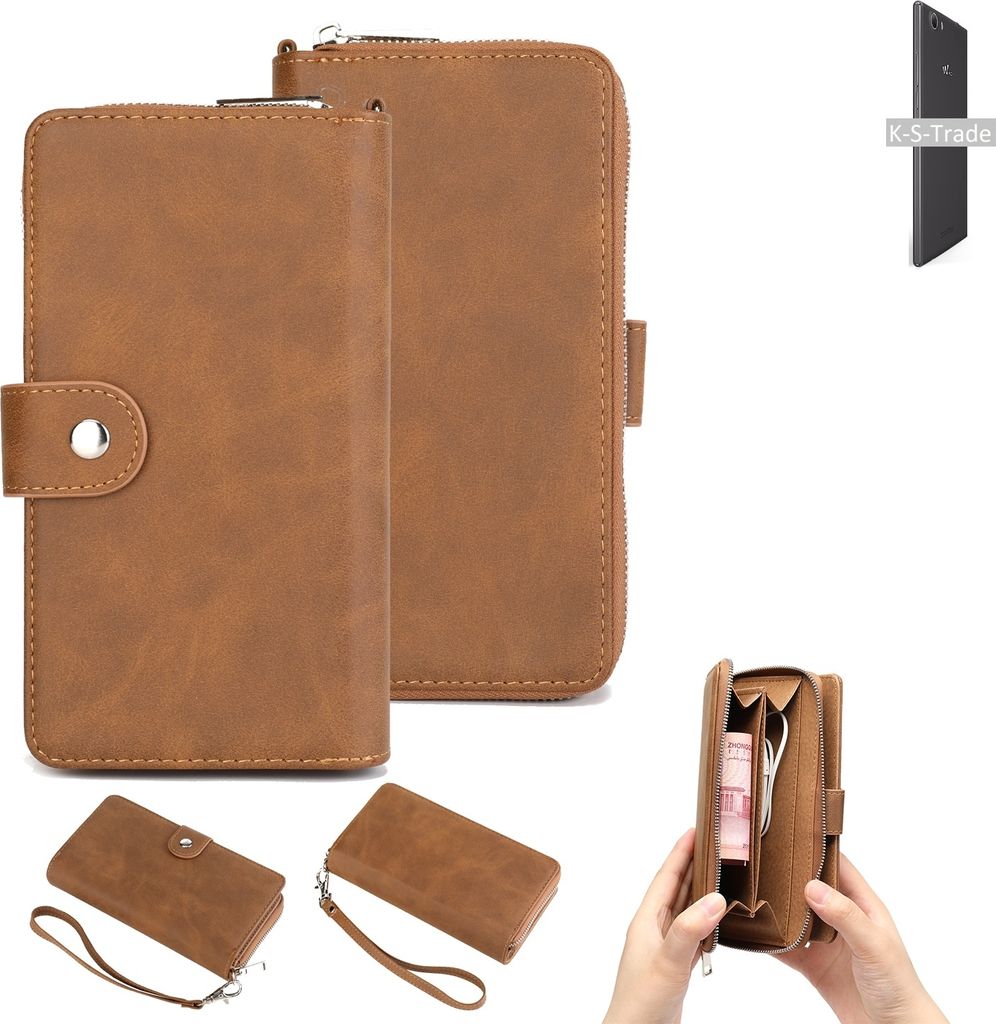 K-S-Trade Handyhülle Schutzhülle kompatibel mit Wiko Ridge Fab 4G & Portemonnee Tasche Handytasche Case Etui Geldbörse Wallet braun (1x)