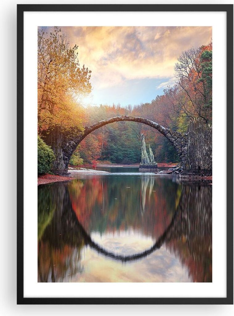 Gerahmtes Poster - Schwarzer Rahmen - Garten Rhododendren Brücke - 50x70 cm - Wand Bild - Wanddeko - Wandbilder - Kunstposter - Wandposter - Bilde...