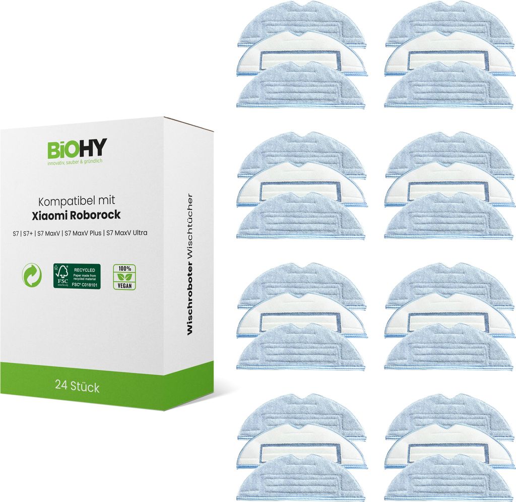 BiOHY Mikrofaser Wischtücher für Roborock Wischroboter, Roborock S8 / S7 / S7+/ S7 Maxv Ultra / Pro Ultra / S6 & S5, Bodenwischer Ersatzteile, Zu...