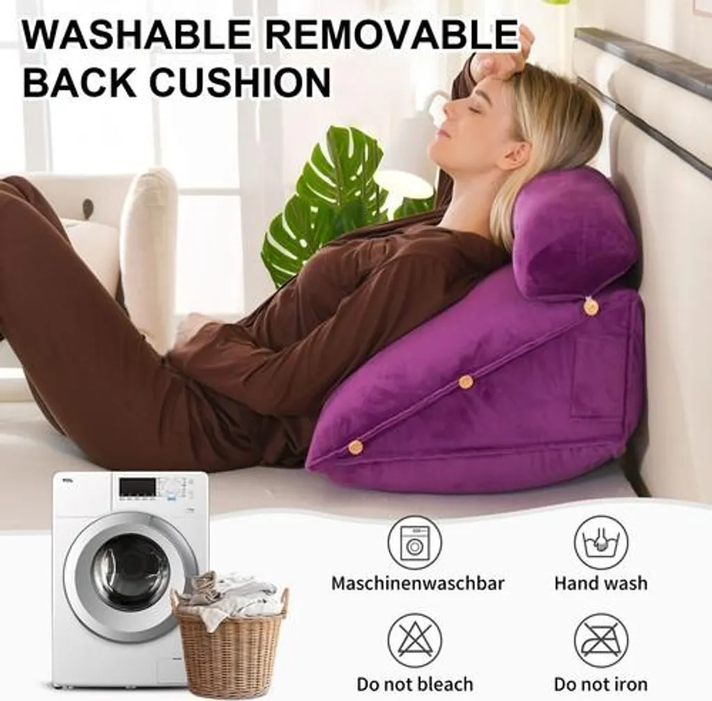 Coussin cunéiforme triangulaire violet avec appui-tête réglable pour lit - 7
