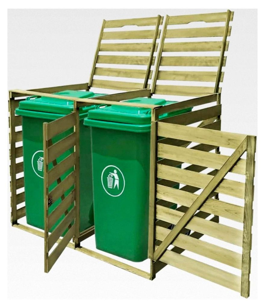 Mülltonnenunterstand für Doppeltonne 240 l aus imprägniertem Holz, Gartenschuppen, Abdeckung für Mülltonnen, Aufbewahrungstruhe für den Auße...