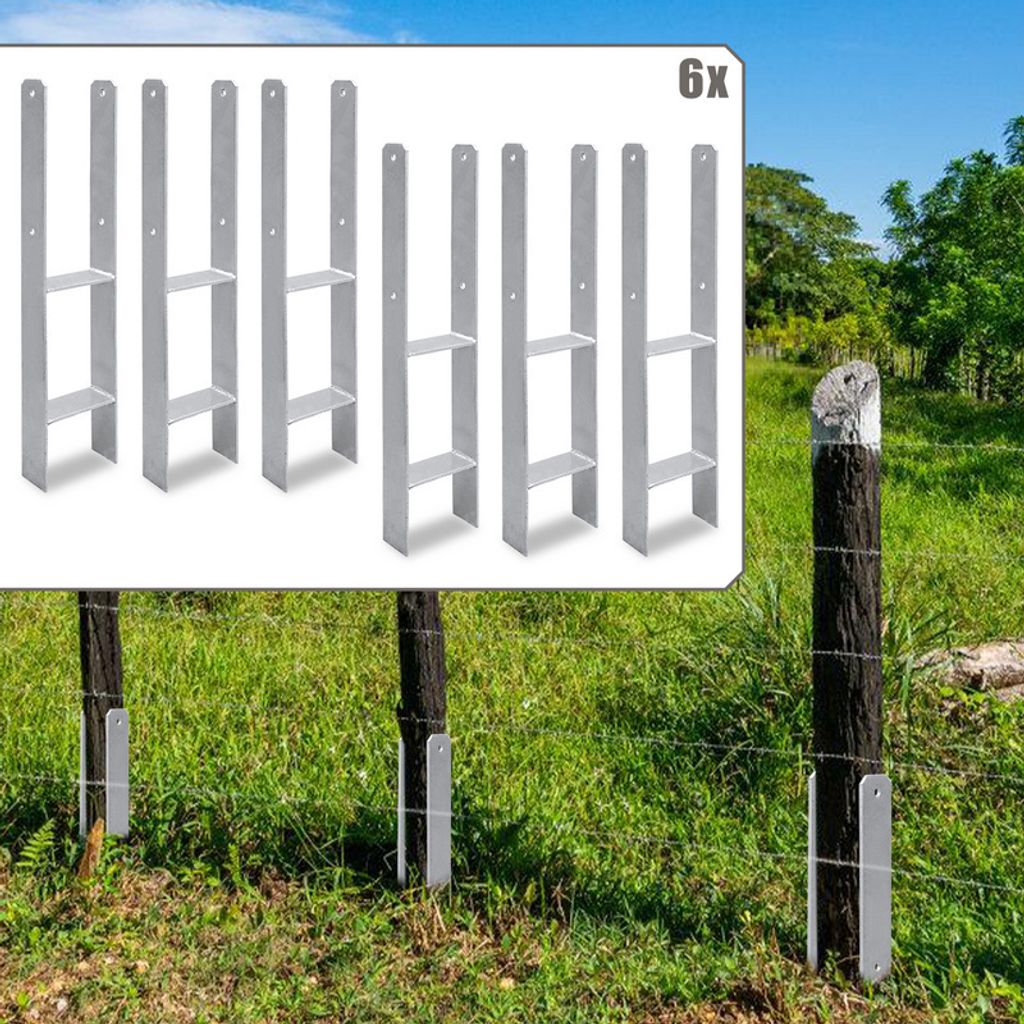 Jayseuw 6 Stück Pfostenanker 101MM H-Pfostenträger H-Anker 600 mm Länge Pfostenschuh für Carport Silber