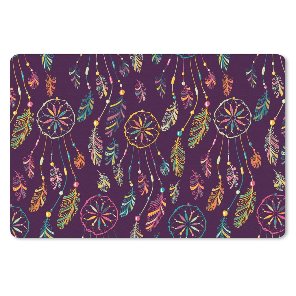 MuchoWow Mauspad Mousepad Traumfänger - Federn - Muster - Regenbogen - Boho 27x18 cm - Mousepads - Maus Mat - Pad - Mausunterlage - Büroartikel...