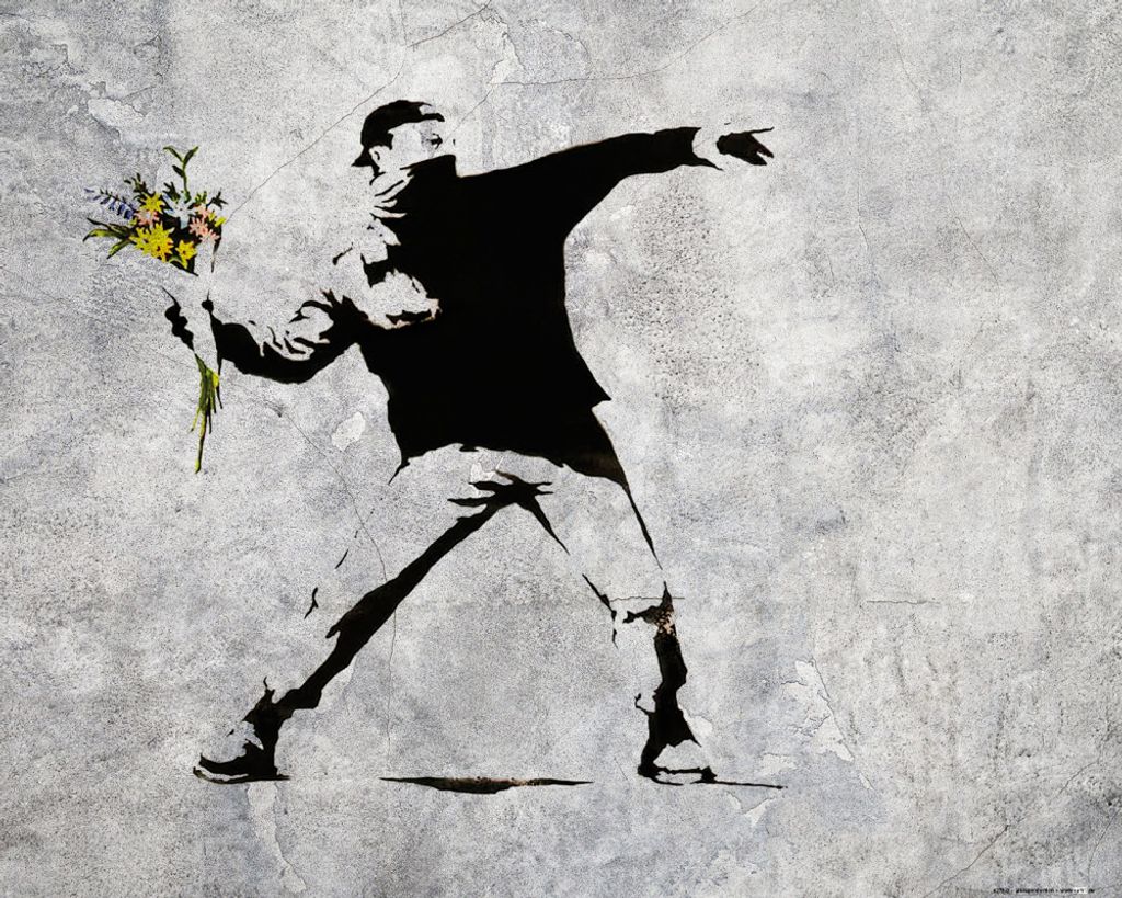 Banksy Kunstdruck Bild - Der Blumenwerfer, Graffiti Streetart (40 x 50 cm)