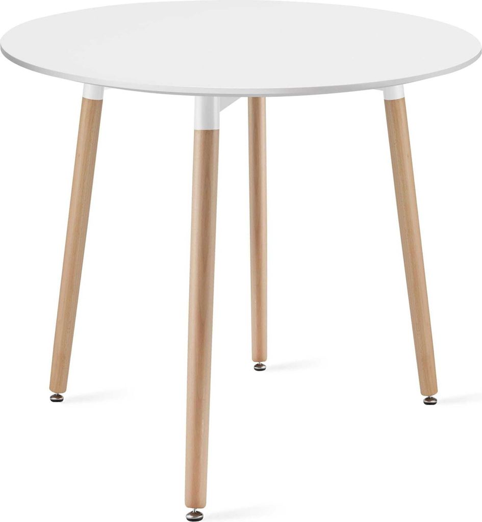 Esszimmertisch Runder weißer Esstisch mit Beinen aus Naturbuche, 80 cm Durchmesser - Modernes und ergonomisches Design für Küche Esszimmer, Wohn...