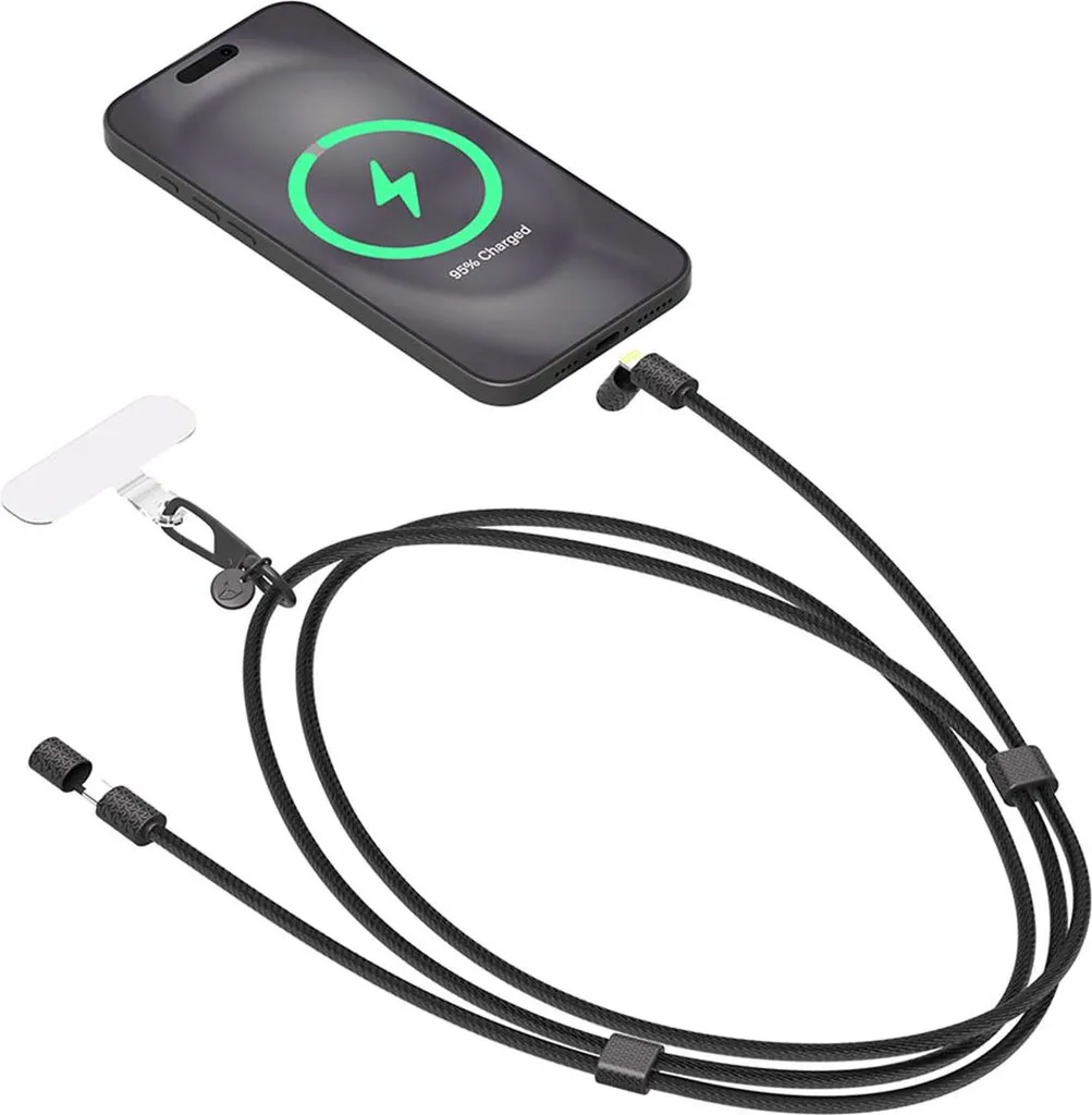 Câble Lightning MFI pour Voyage 3A Noir Renforcé Style Bandoulière