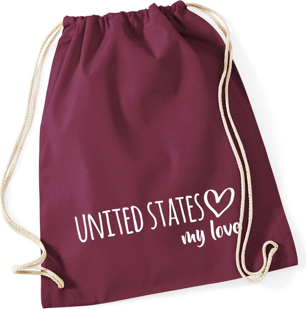 Huuraa Turnbeutel United States my love 12 Liter Burgundy Baumwolle Rucksack Geschenkidee