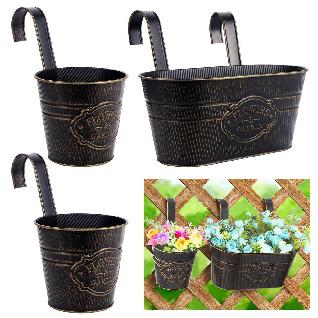 3-teiliges Set hängender Metallblumentöpfe, große hängende Eisenblumentöpfe, hängende Blumentöpfe für den Außenbereich, geeignet für Balk...