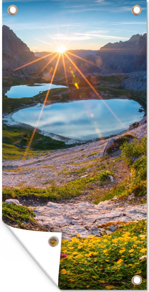 MuchoWow 80x160 cm Outdoor-Poster Gartendeko Sichtschutz Garten Poster für den Garten Alpen - See - Sonne