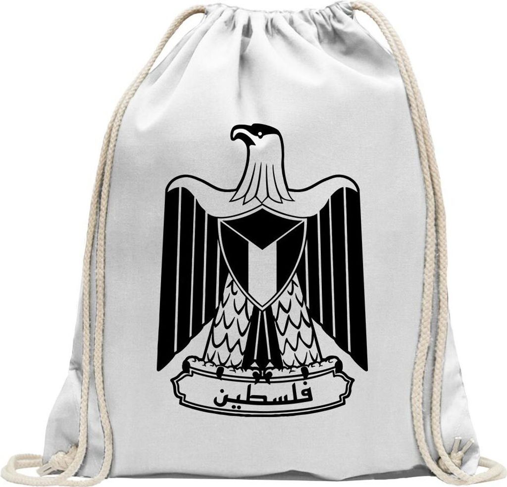 Kiwistar - Turnbeutel - weiss - Palästina Wappen - Fun Rucksack Sport Beutel Gymsack Baumwolle mit Ziehgurt