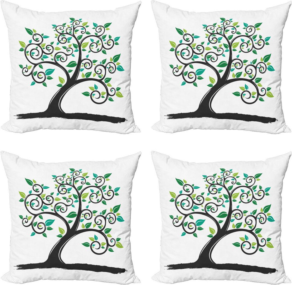 ABAKUHAUS Baum Kissenbezug Set (4 Stück), Abstrakt Minimalist Natur, Moderner Doppelseitiger Digitaldruck, 50 cm x 50 cm, Grün Grau
