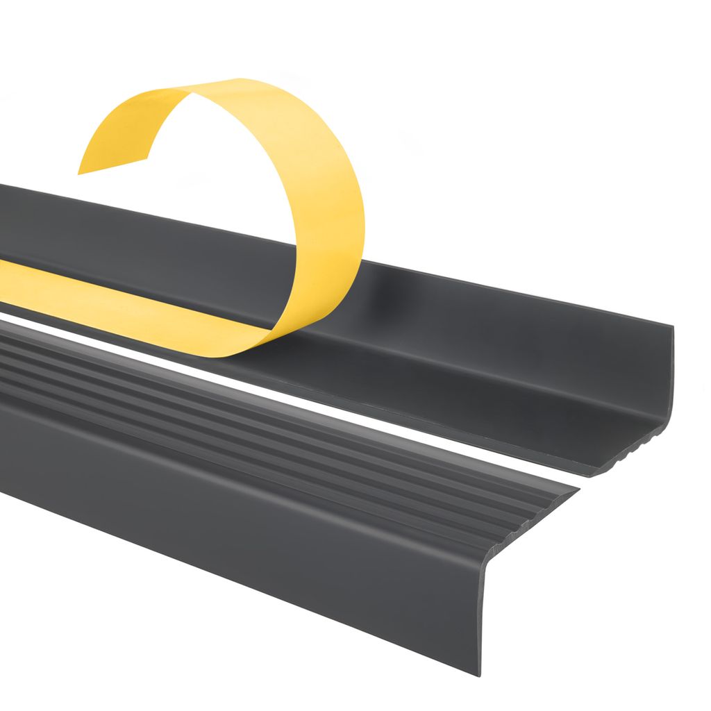 QUEST Treppenkantenprofil Selbstklebend 25x40mm, 0,9m, Kunststoff PVC, Antirutsch-Profil, Stufenkantenprofil Treppenleiste ND, dunkelgrau