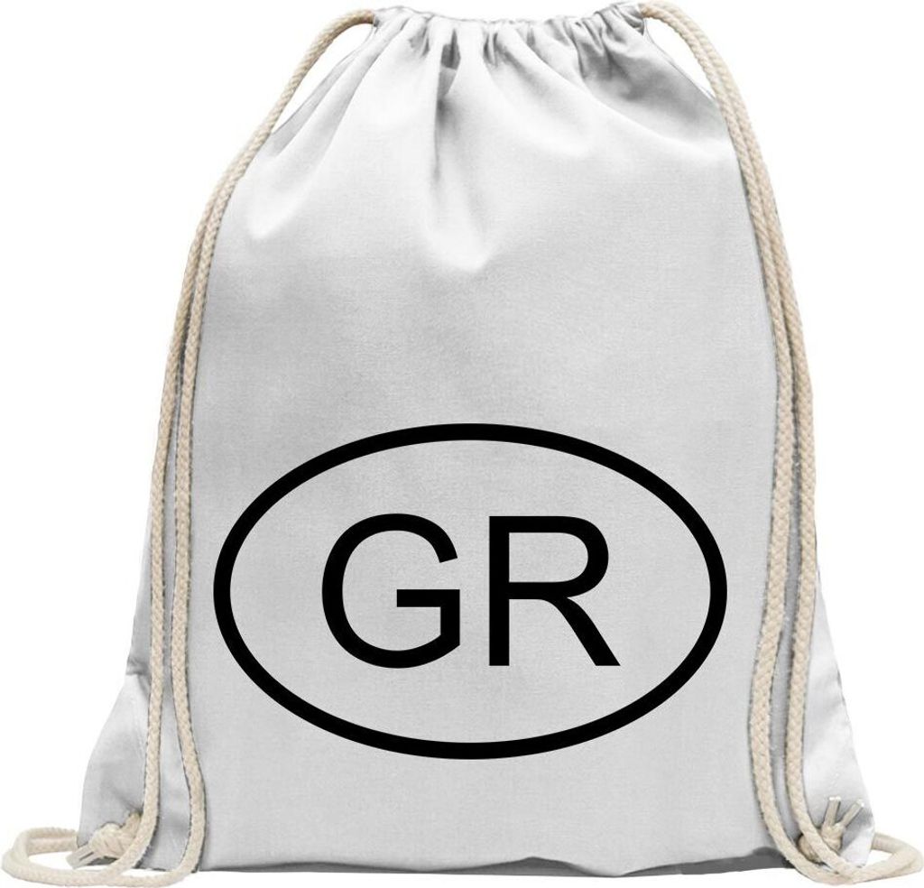 Kiwistar - Turnbeutel - weiss - Griechenland GR - Fun Rucksack Sport Beutel Gymsack Baumwolle mit Ziehgurt