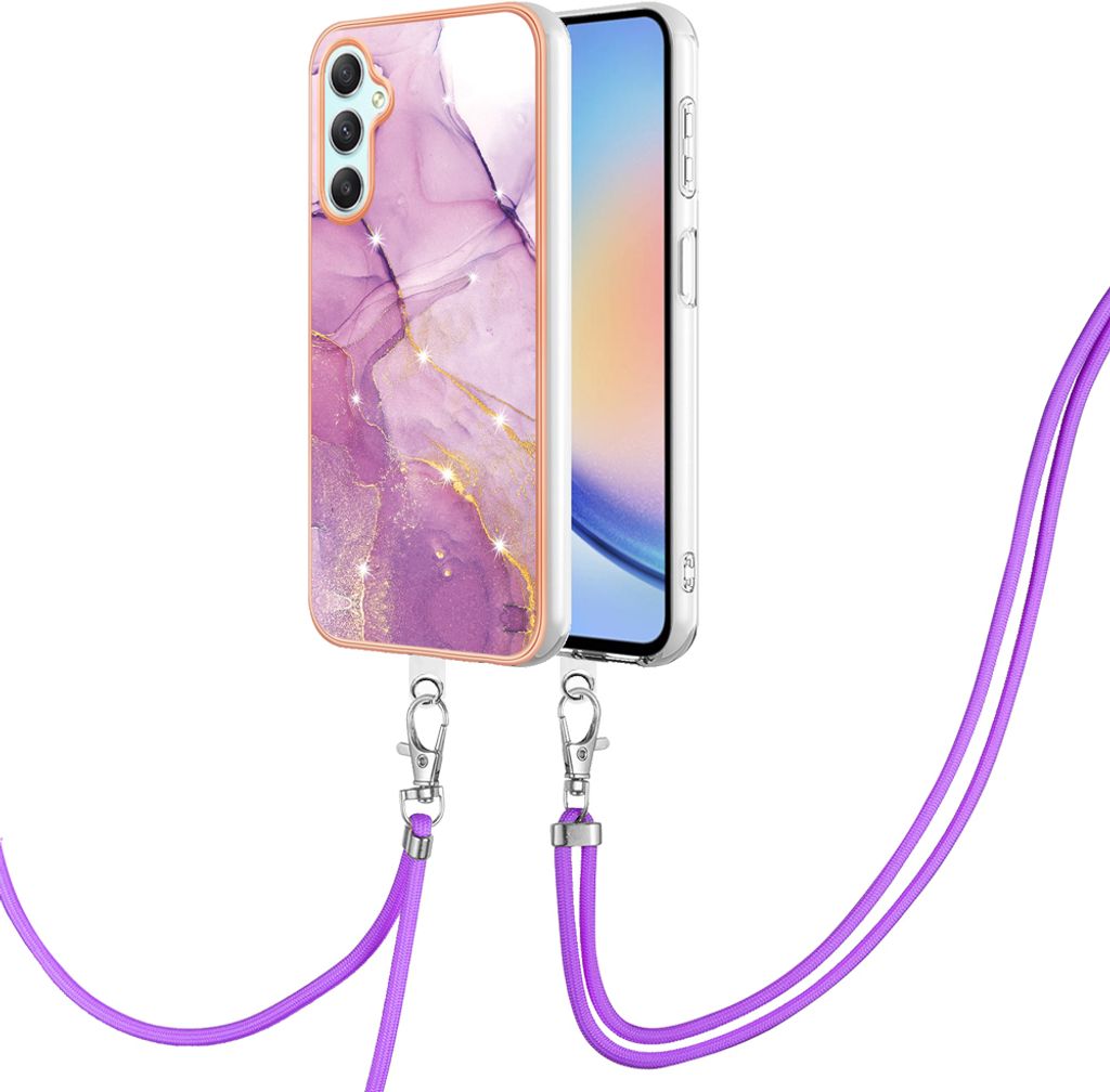 Handykette Hülle für Samsung Galaxy A54 Muster TPU Schutzhülle mit verstellbarem Tragegurt Pink